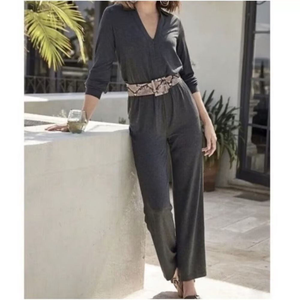 Soft Surroundings Charcoal Heather Jumpsuit Long Sleeve Jersey Medium